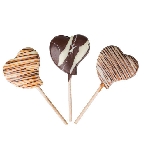 chocolate heart-shaped lollipops for Valentines