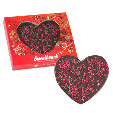 dark chocolate heart, dark chocolate with raspberries
